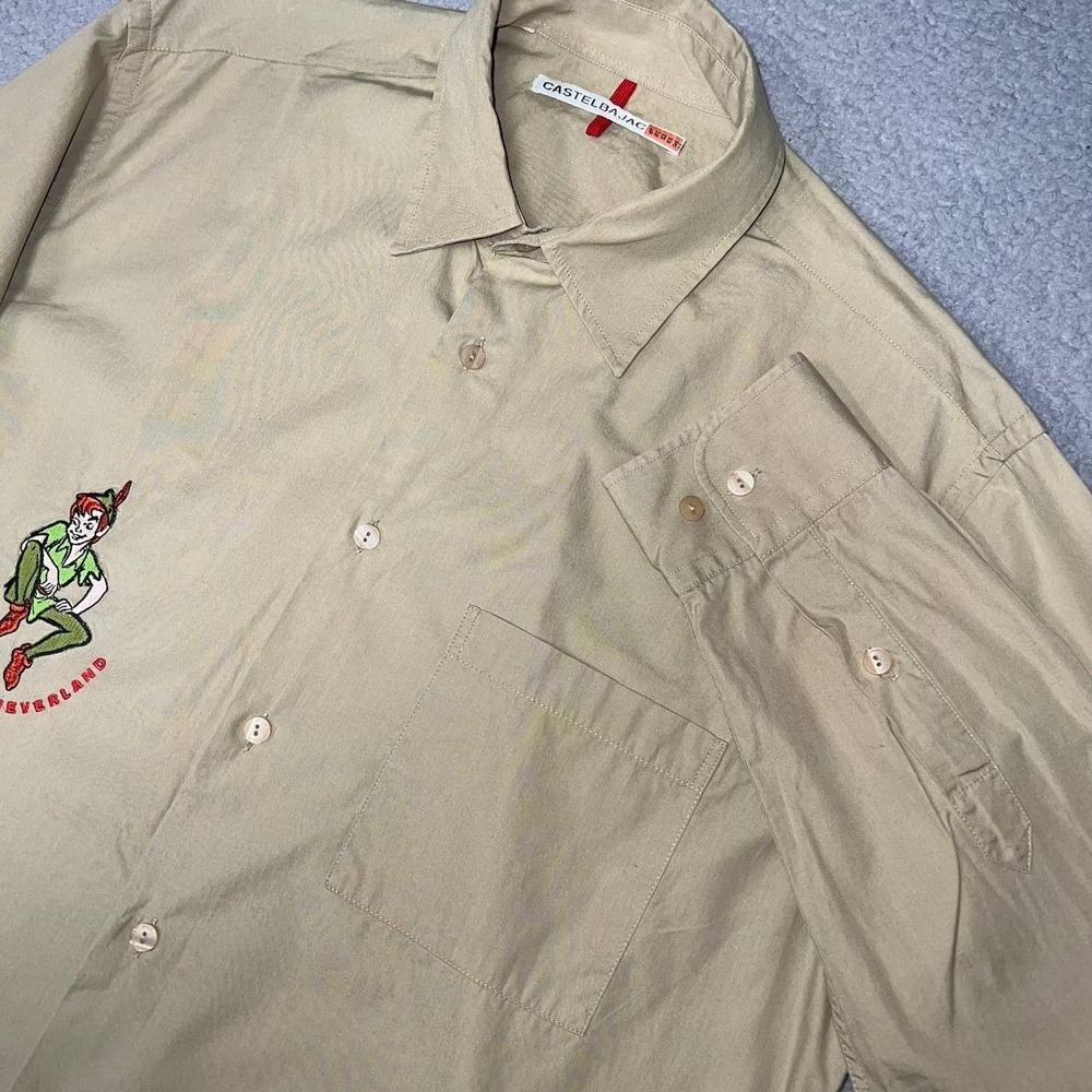 VTG Castelbajac Peter Pan Return to Neverland Shirt Men's Sz L Beige Button Up